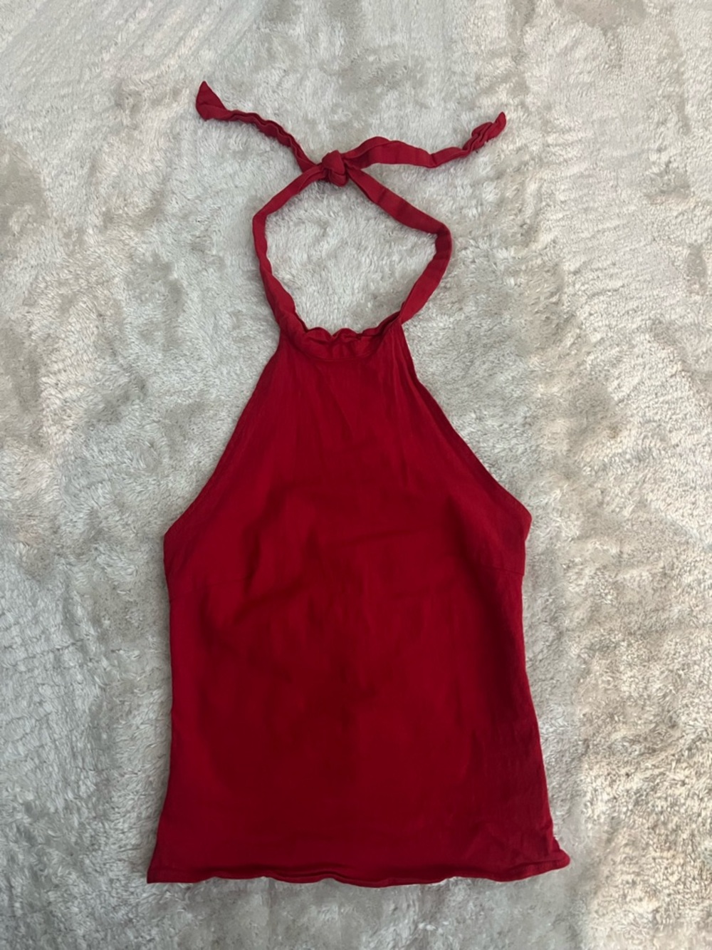 Princess Polly SIZE 2 Red Linen Halter Tie Neck Tank Top